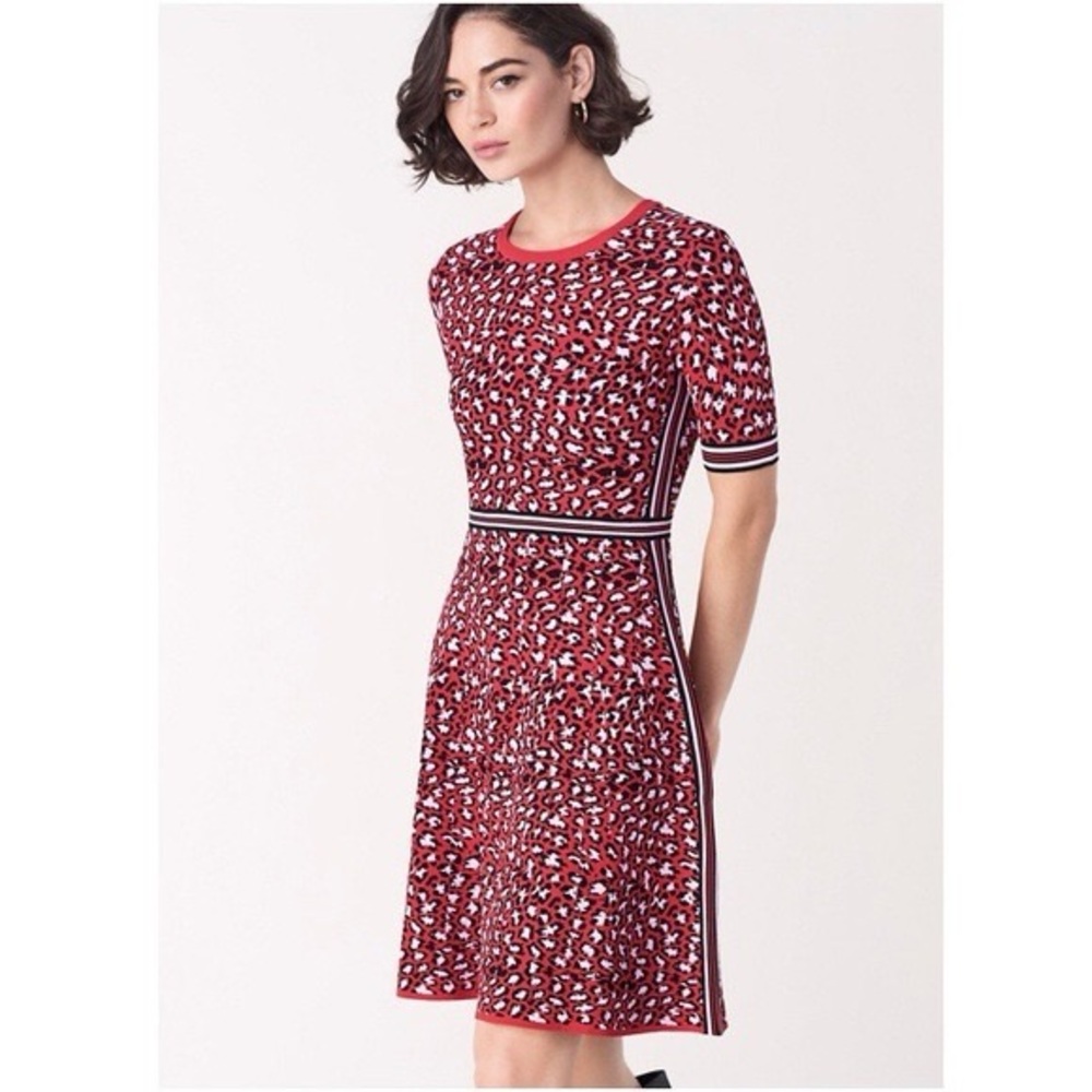 Diane Von Furstenberg Red and White A-Line Midi Dress